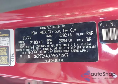 2023 Kia Forte Lxs из США, поврежденный, VIN 3KPF24AD7PE571967